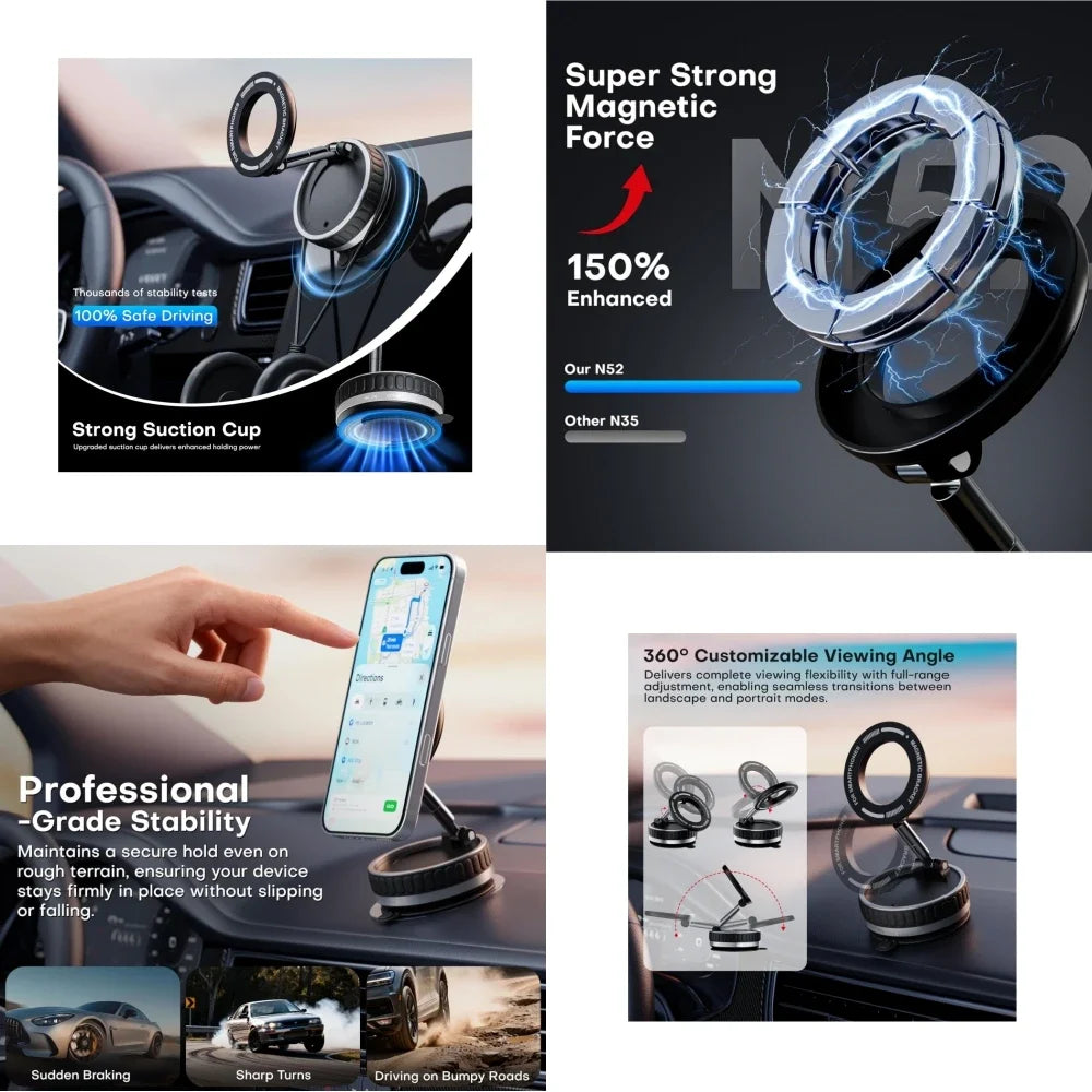 Detalji magnetnog auto drzca sa jakom vakum casom i podesivim uglom