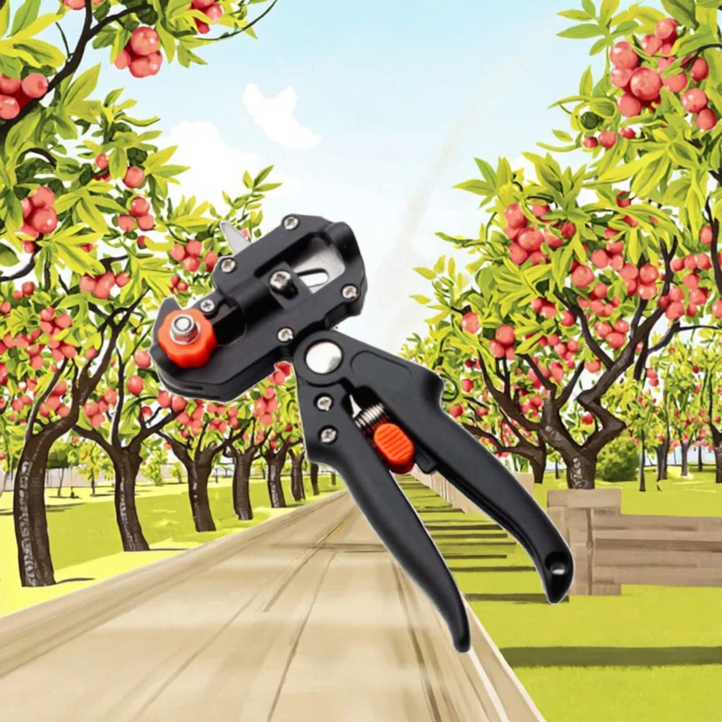 Makaze za kalemljenje vocaka prikazane u vocnjaku tokom rada