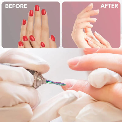 Uspesna transformacija noktiju pre i posle upotrebe burgija za nokte. Savrseno negovani nokti i profesionalni rezultati.