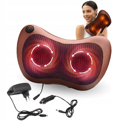 Masazer jastuk za vrat i ledja sa grejanjem i rotirajucim kuglama, idealan za kucnu upotrebu i opustanje misica celog tela.
