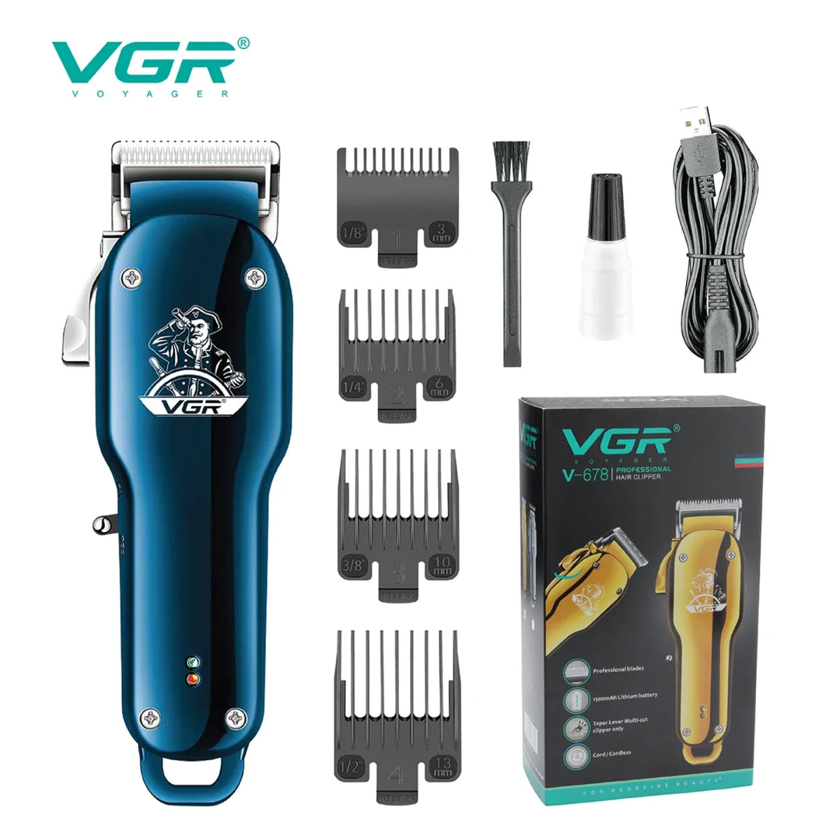 Plava masinica za sisanje VGR V-678 sa 4 nastavka, uljem, cetkicom i USB kablom uz originalnu kutiju