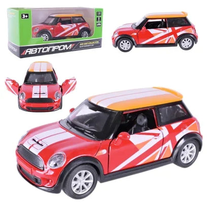 Metalni autic Mini Moris u kutiji i prikaz crvenog modela