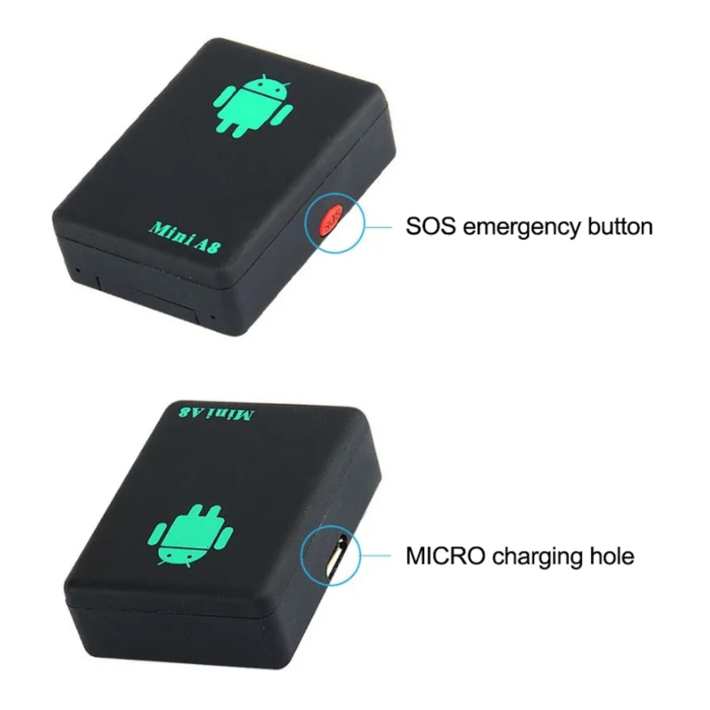 Mini A8 GPS lokator sa SOS dugmetom i micro USB prikljuckom