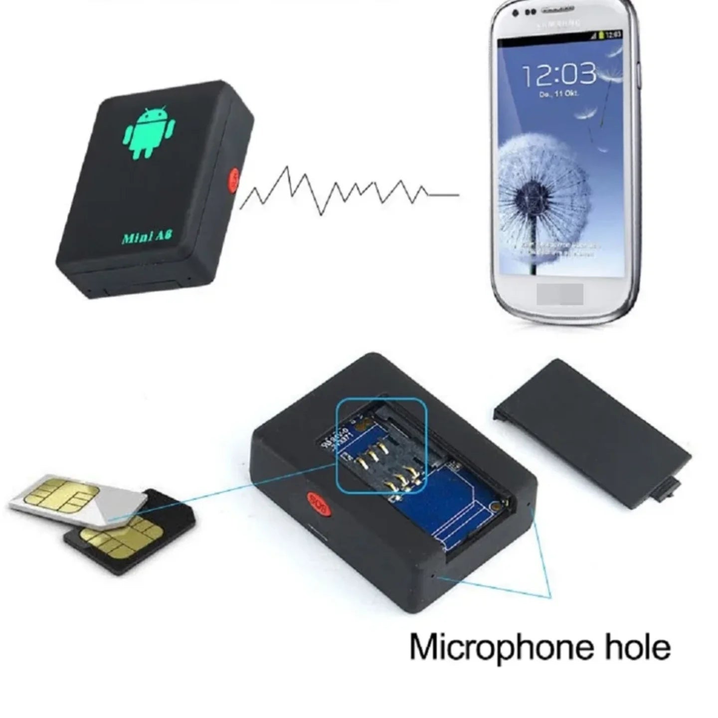 Mini A8 lokator sa SIM karticom, mikrofonom i povezivanjem sa telefonom