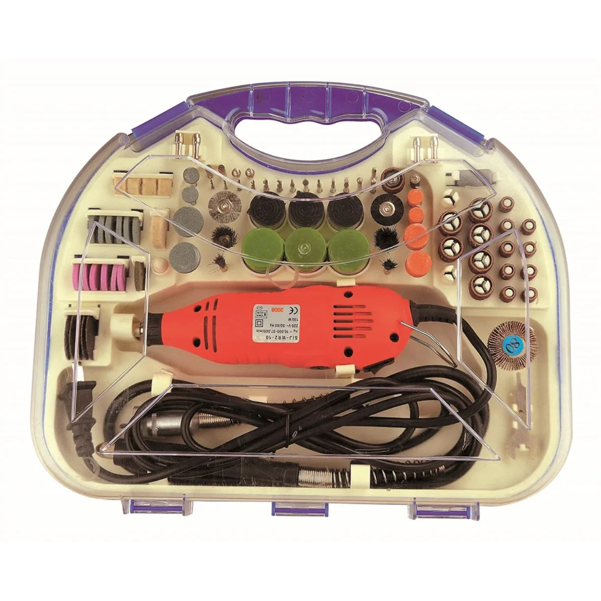 Set sa crvenom mini brusilicom i raznim nastavcima u koferu