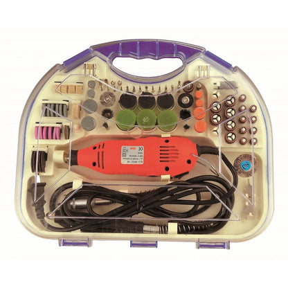 Set sa crvenom mini brusilicom i raznim nastavcima u koferu