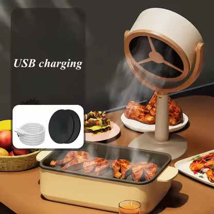 Mini kuhinjski aspirator sa USB kablom i dodatnom opremom pored tiganja sa mesom