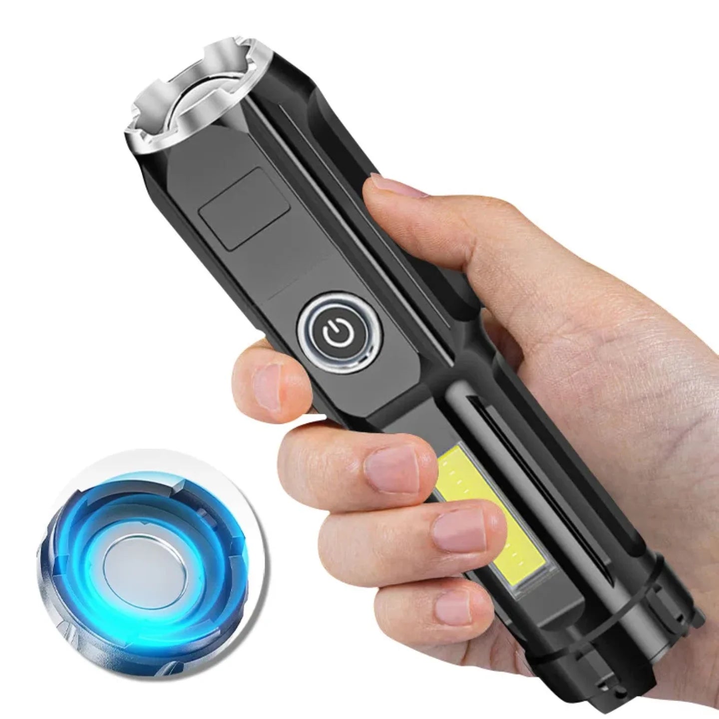 Mini LED lampa sa COB svetlom u ruci, prikaz velicine