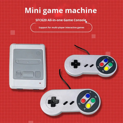 Mini retro igra konzola sa dva dzojstika na crvenoj pozadini