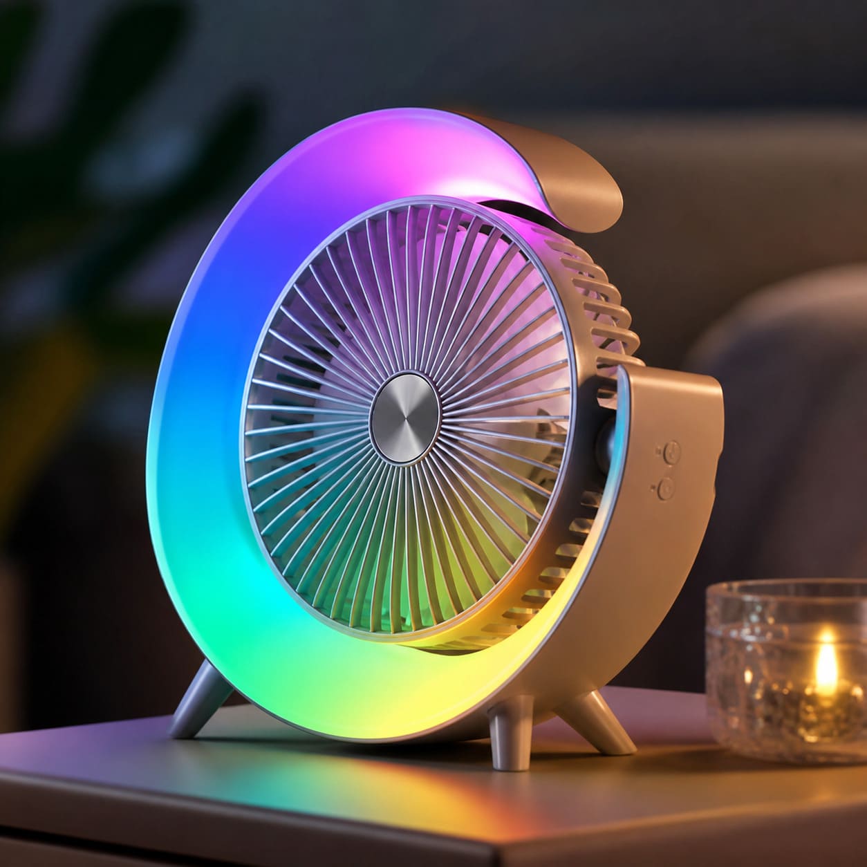 Mini ventilator sa LED ambijentalnim svetlom i tihim radom za sto i spavanje