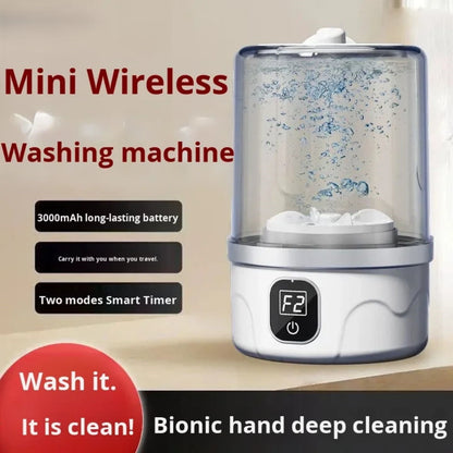 prenosiva masina za ves sa prikazom bionickog rucnog pranja i snaznom baterijom.