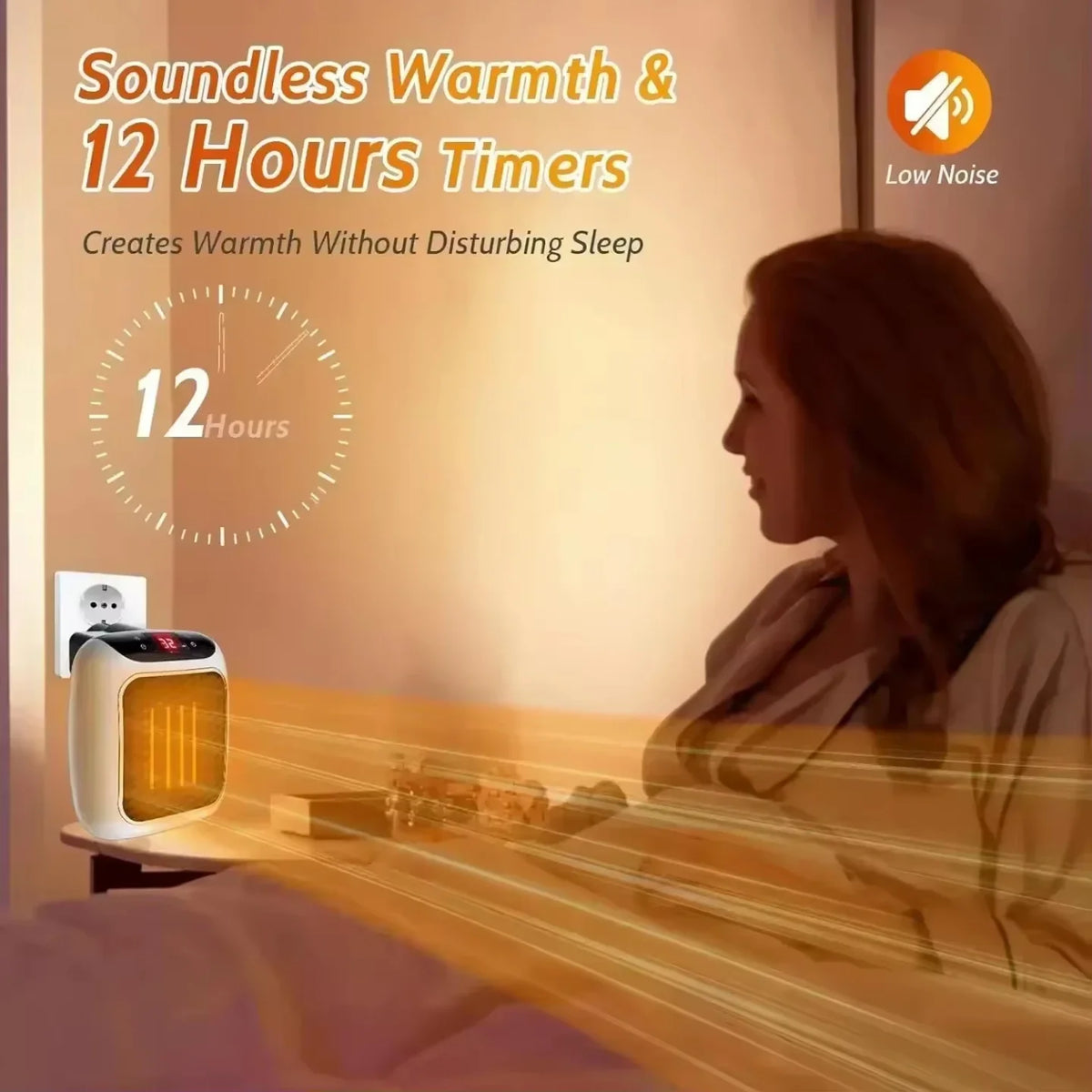 Mini zidna grejalica sa tihim radom i tajmerom pored kreveta