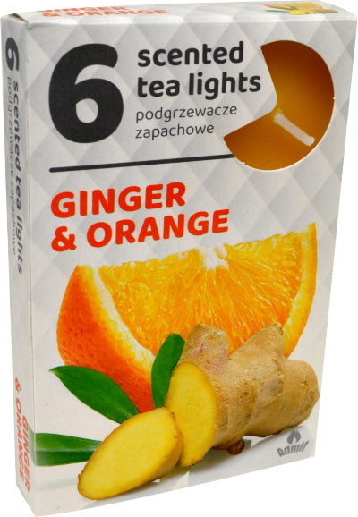 Mirisljave tealight svecice djumbir i pomorandza 6 komada aromaticne male svecice miris citrusa i djumbira.