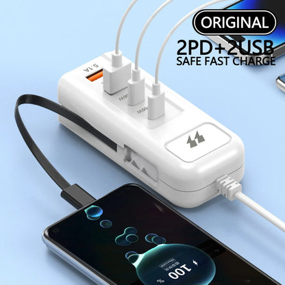 Mrezni punjac 66W sa 2 PD i 2 USB izlaza koji istovremeno puni vise uredjaja