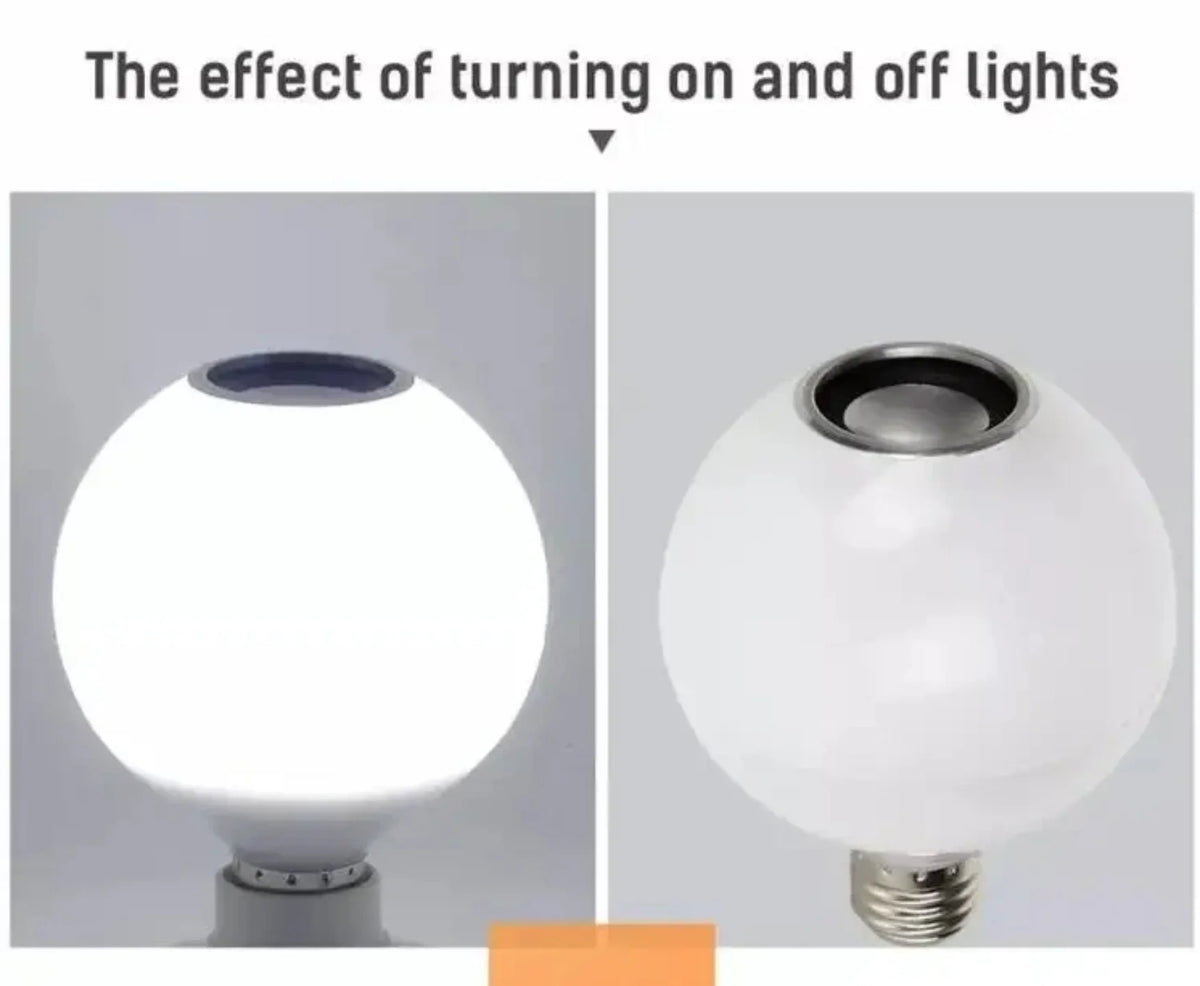 Muzicka LED sijalica prikazana ukljucena i iskljucena