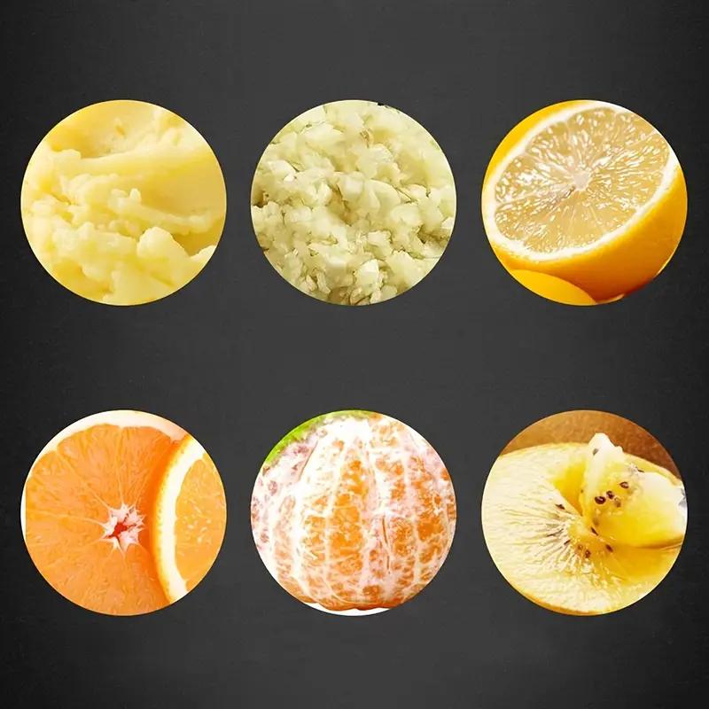 Prikaz razlicitih namirnica pogodnih za presu limun pomorandza kuvani krompir i beli luk