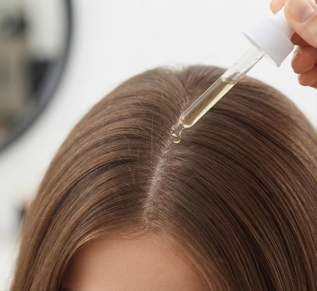Nanosenje keratin seruma pipetom na teme kose