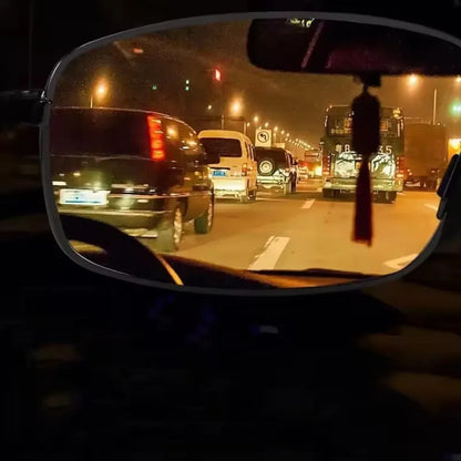 Ilustracija pogleda na nocnu voznju kroz zuta stakla naocara