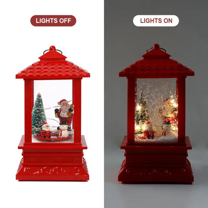 Novogodisnja fenjer lampa sa prikazom ugasenog i upaljenog LED svetla