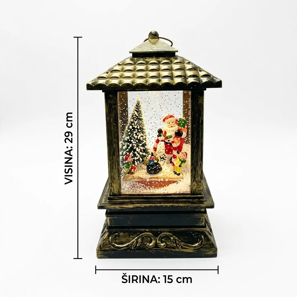 Novogodisnji fenjer sa Deda Mrazom i jelkom, visina 29 cm sirina 15 cm