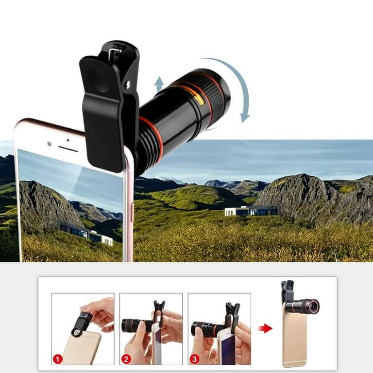 Prikaz objektiva kako se montira na telefon