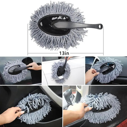 Okrugla siva mikrofiber cetka sa drskom za efikasno uklanjanje prasine sa unutrasnjih povrsina i kokpita automobila