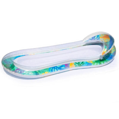 Kompaktan prikaz ovalnog duseka za vodu sa raznobojnim tropskim printom. Idealan za zabavu na bazenu.