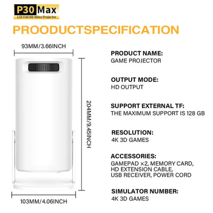 Tehnicke specifikacije i tacne dimenzije u milimetrima za beli p30 max pametni projektor