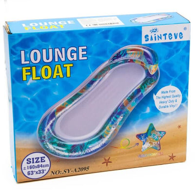Originalno pakovanje duseka za vodu. Prikazuje naziv proizvoda Lounge Float, spreman za vas odmor na vodi.