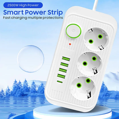 Pametni produzni razdelnik 2500W sa USB punjacem i prekidacem