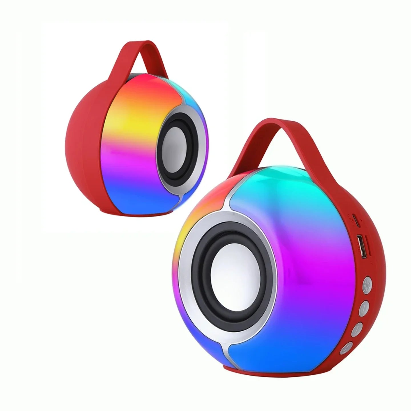 Dva prenosna sfericna bluetooth zvucnika sa RGB osvetljenjem