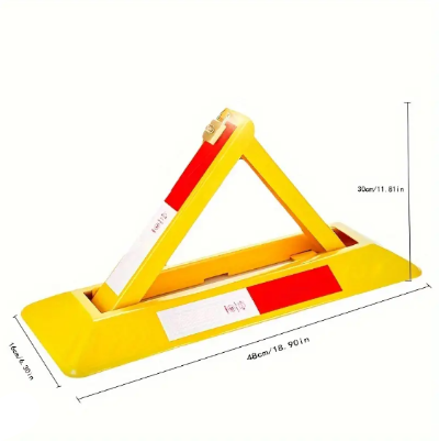 Prikaz dimenzija preklopne parking barijere zute boje za preciznu proveru instalacije