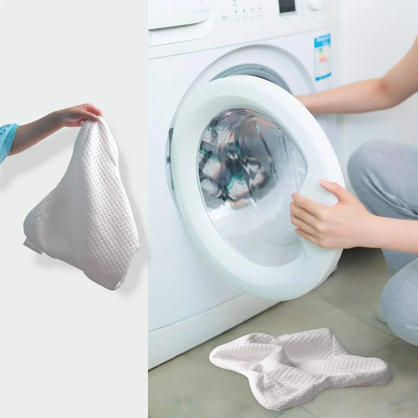 Perivi ergonomski jastuk sa tunelom za ruku pored ves masine