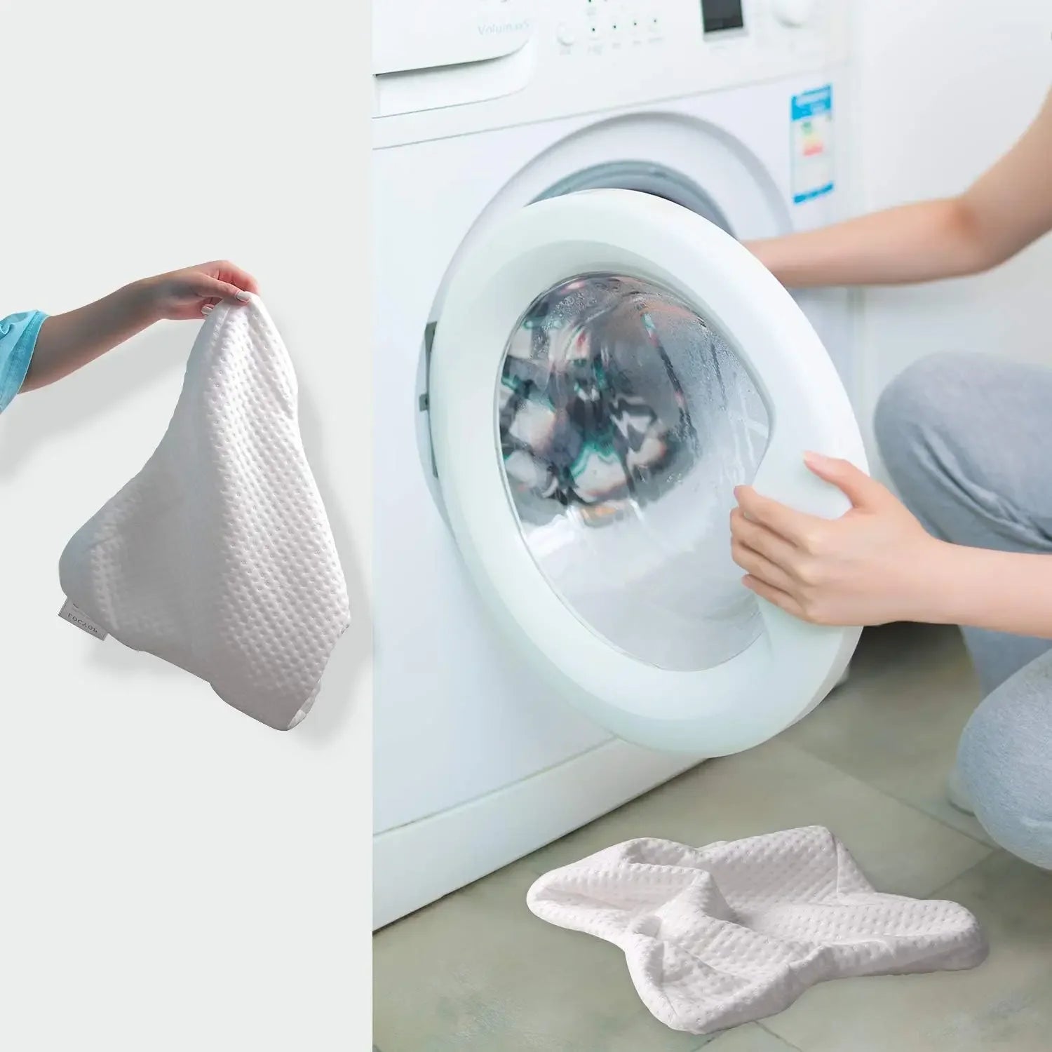 Perivi ergonomski jastuk sa tunelom za ruku pored ves masine