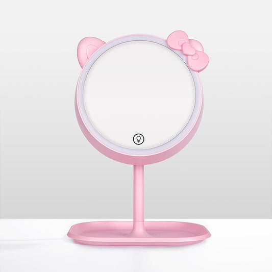 Pink LED sminkersko ogledalo sa macijim usima i modernim dizajnom