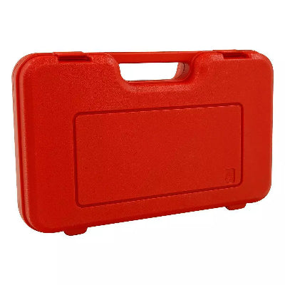 Robusna plasticna kutija crvene boje, idealna za cuvanje i organizaciju alata za sinhronizaciju karburatora i manometara.