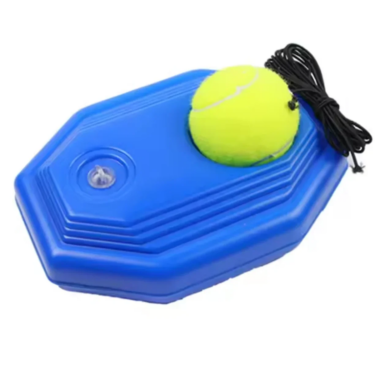 Plava baza trenera za tenis sa zutom lopticom i crnom trakom