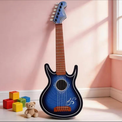 Plava decija drvena gitara igracka sa kockama i medom