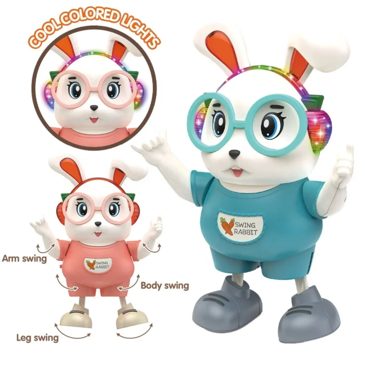 Plavi i roze interaktivni zeka sa prikazom pokreta i svetala