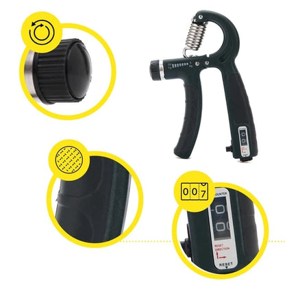 Opruga za saku detaljan prikaz funkcija ukljucujuci dugme za podesavanje otpora i gumiranu rucku protiv klizanja