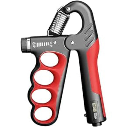 Podesiva rucna hvataljka sa brojacem. Crveno-crna, otpor 5-100 kg. Za jacanje stiska sake i podlaktice. Prakticna za sportiste i rehabilitaciju.