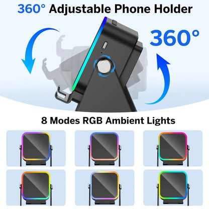 Podesivi stalak za telefon sa 360 rotacijom i 8 RGB svetlosnih modova