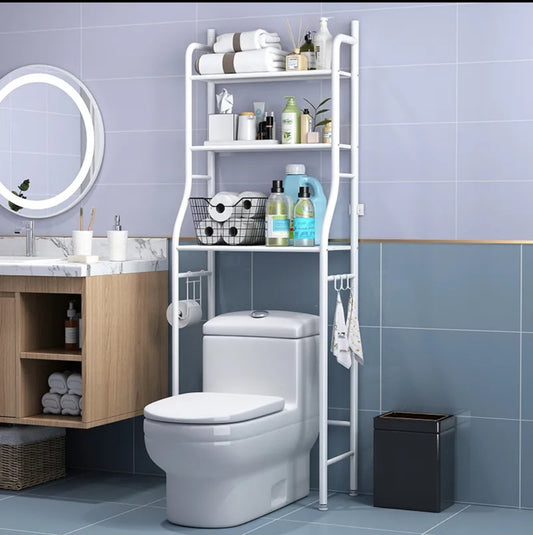 Bela trodelna polica za kupatilo iznad wc solje