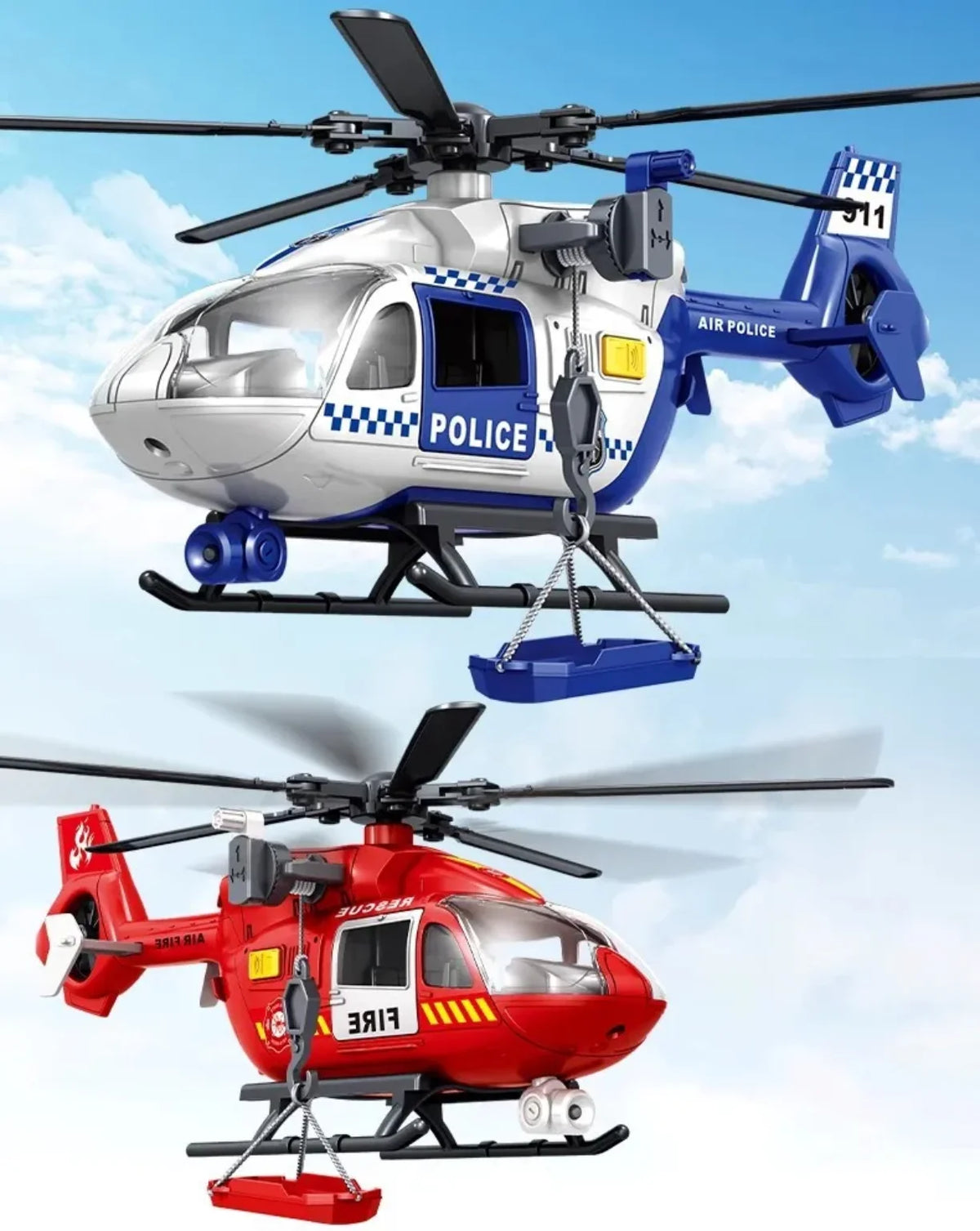 Policijski i vatrogasni helikopter igracke u letu