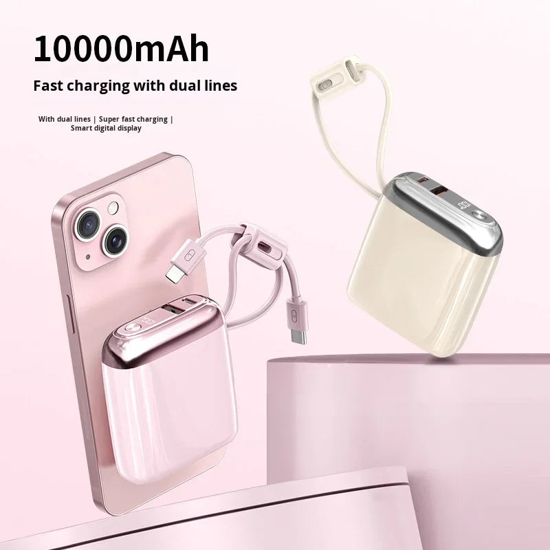 Roze i bez power bank 10000mAh sa dva ugradjena kabla i pametnim digitalnim displejem