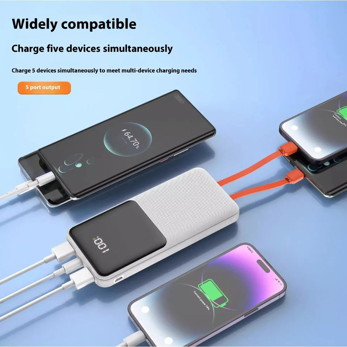 Power bank koji istovremeno puni vise telefona preko vise izlaza