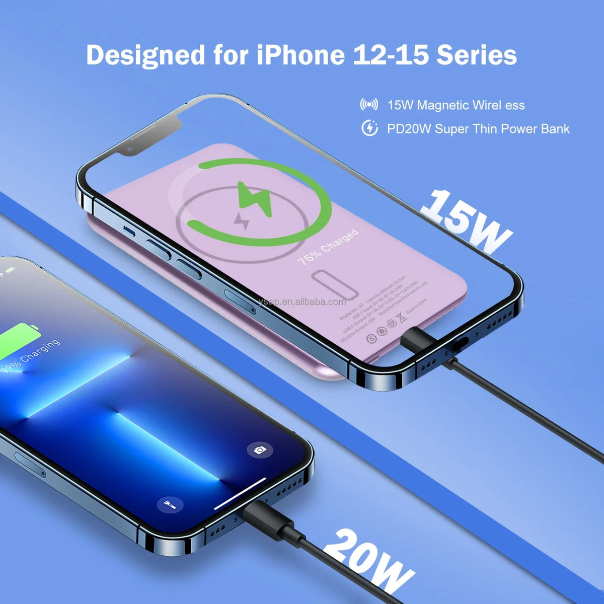 Magnetna power banka za iPhone 12 15 sa 15W bezicnim i 20W zicnim punjenjem