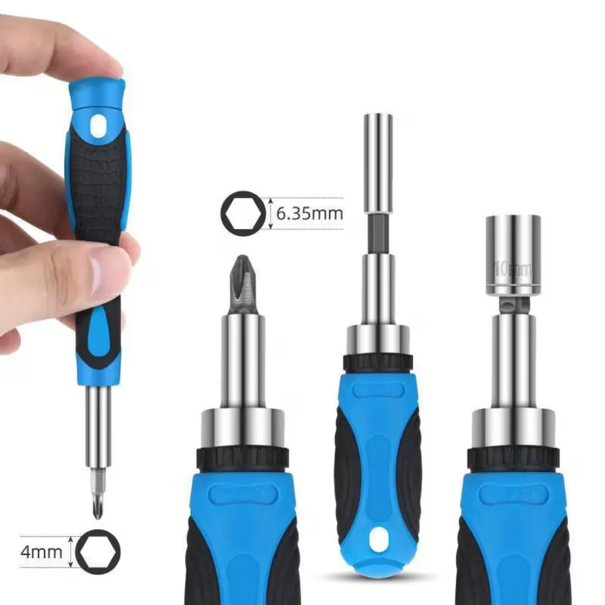 Prikaz priključnih dimenzija od 4mm i 6.35mm za precizni i standardni odvijač