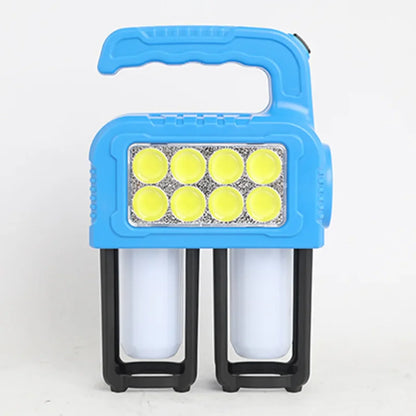 Prednja strana plave solarne kamperske lampe sa osam LED dioda