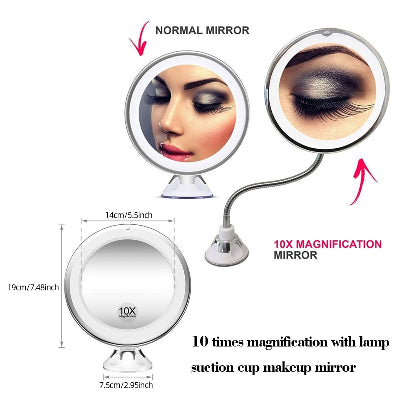 Dijagram sa prednostima LED ogledala, 10x uvecanje i 360 stepeni rotacija za savrseno sminkanje